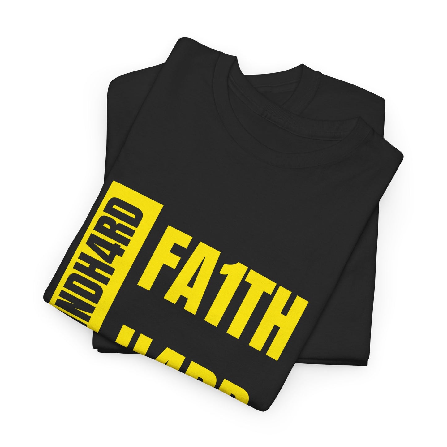 Unisex Heavy Cotton Tee -"GR!NDH4RD FA1THH4RD" Black & Yellow