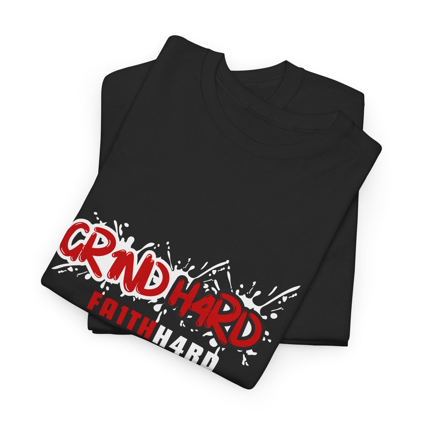GR1NDH4RD FA1THH4RD- Unisex Heavy Cotton Tee - Black (Red & White)