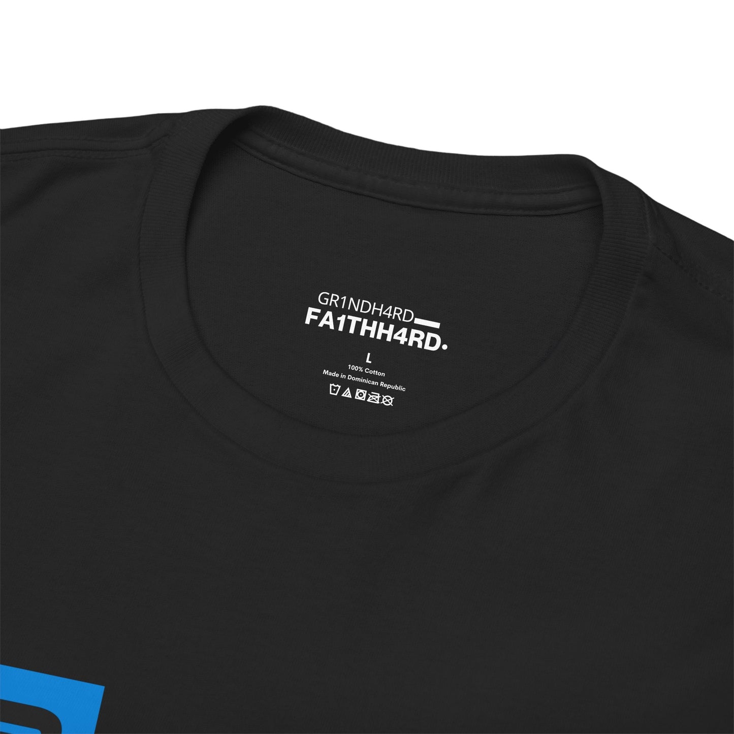 Unisex Heavy Cotton Tee – "GR1NDH4RD FA1THH4RD" Black & Electric Blue