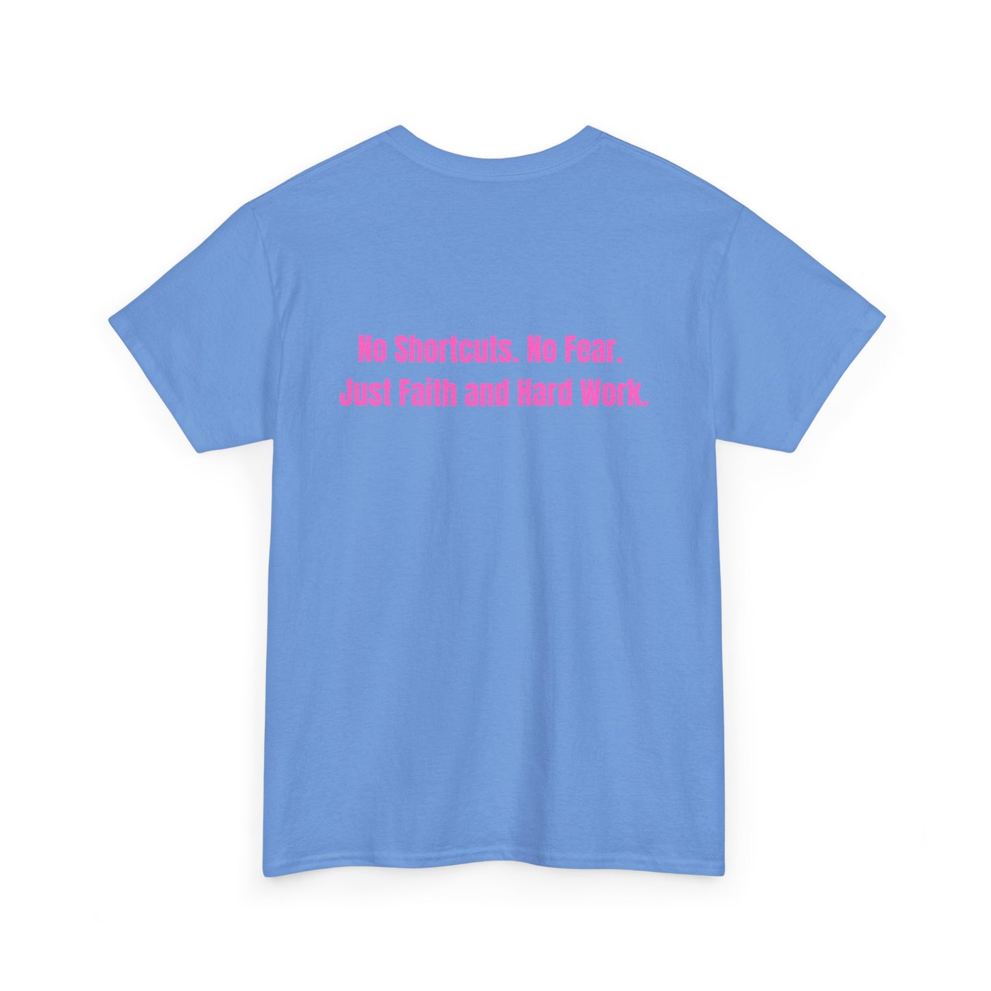 Unisex Heavy Cotton Tee - "GR1NDH4RD FA1THH4RD" Carolina Blue & Pink