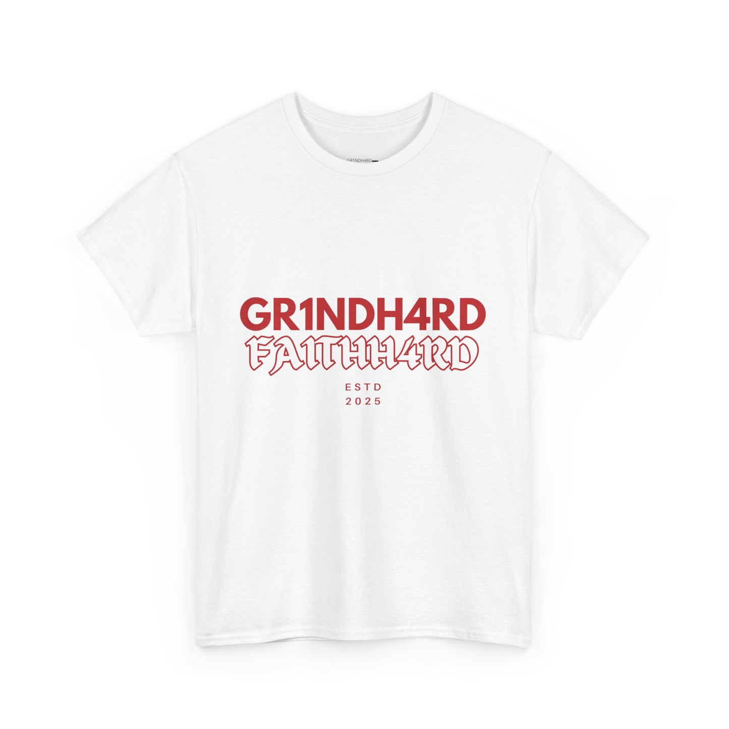 "GR1NDH4RD FA1THH4D" Unisex Tee (White & Red)