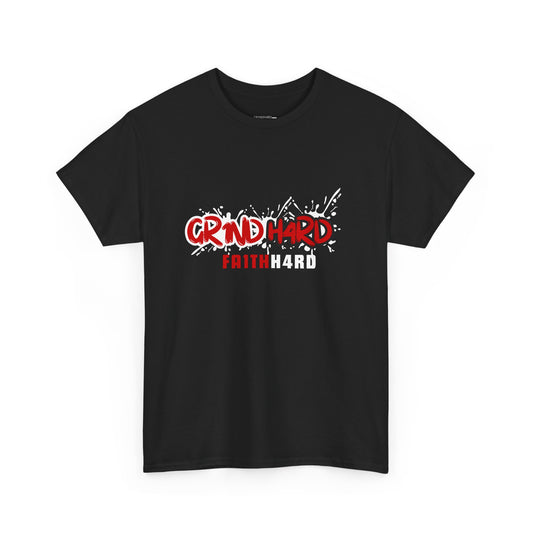 GR1NDH4RD FA1THH4RD- Unisex Heavy Cotton Tee - Black (Red & White)