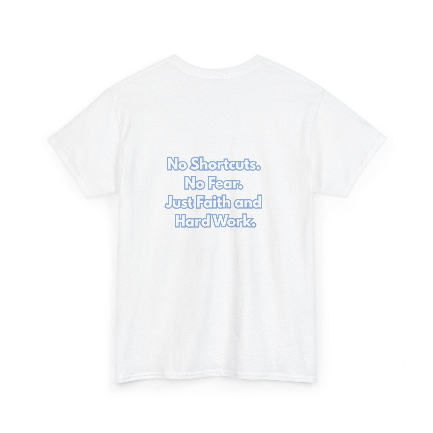 "GR1NDH4RD FA1THH4RD" Heavy Cotton Tee - White & Carolina Blue
