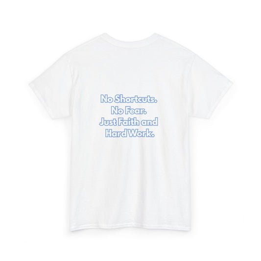 "GR1NDH4RD FA1THH4RD" Heavy Cotton Tee - White & Carolina Blue