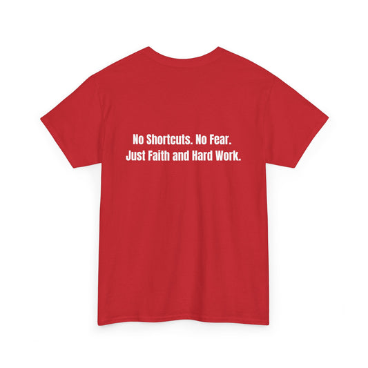 Unisex Heavy Cotton Tee- "GR1NDH4RD FA1THH4RD" Red & White