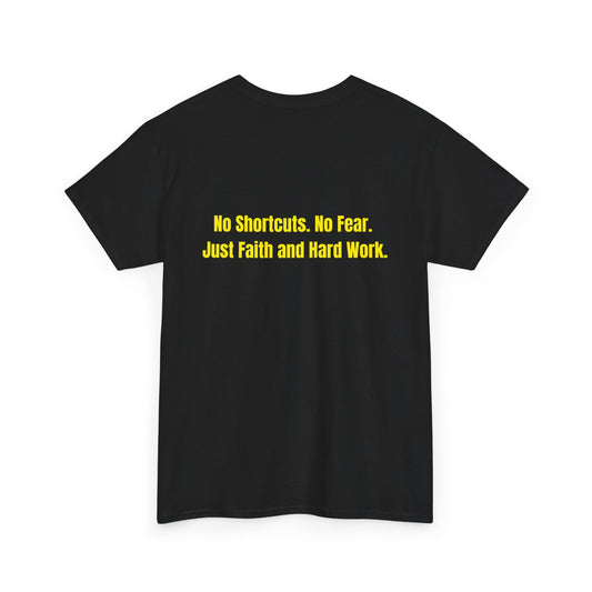 Unisex Heavy Cotton Tee -"GR!NDH4RD FA1THH4RD" Black & Yellow