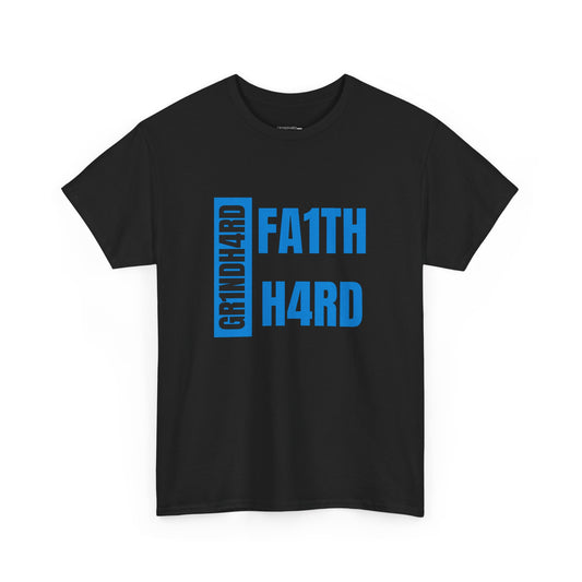 Unisex Heavy Cotton Tee – "GR1NDH4RD FA1THH4RD" Black & Electric Blue