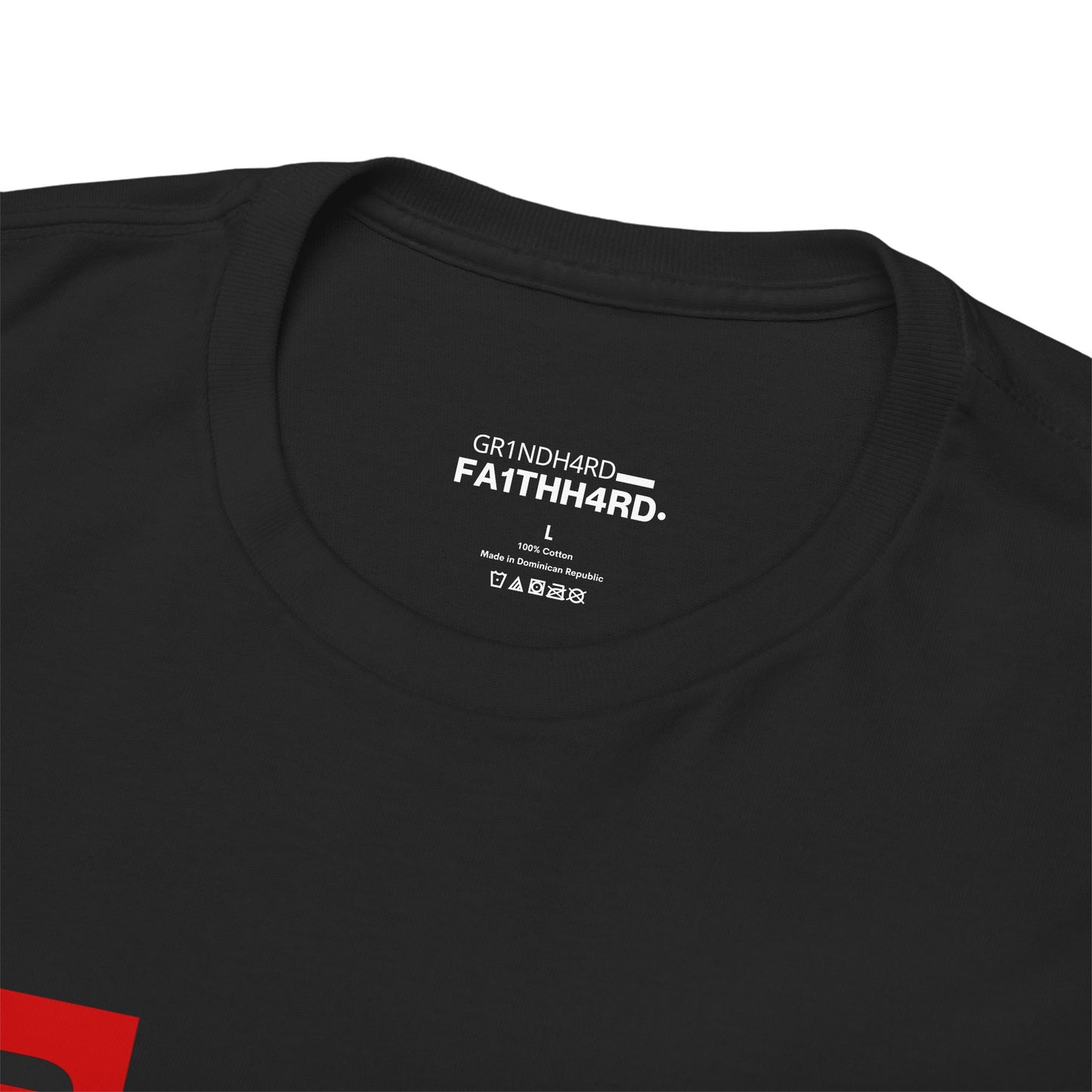 Unisex Heavy Cotton Tee - "GR1NDH4RD FA1THH4RD" Black & Red