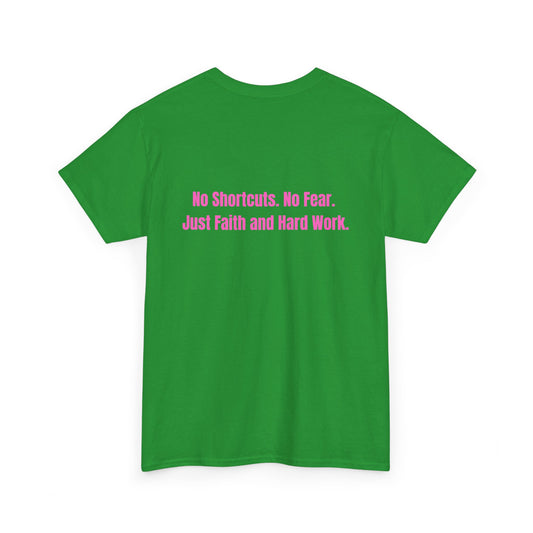 Unisex Heavy Cotton Tee - "GR1NDH4RD FA1THH4RD" Green & Pink