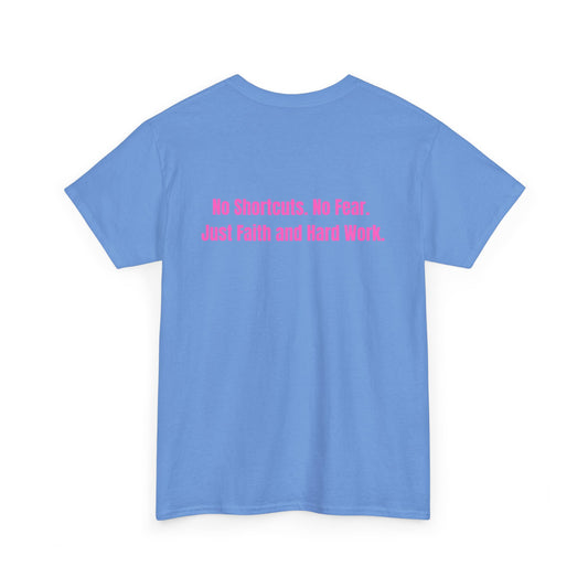 Unisex Heavy Cotton Tee - "GR1NDH4RD FA1THH4RD" Carolina Blue & Pink