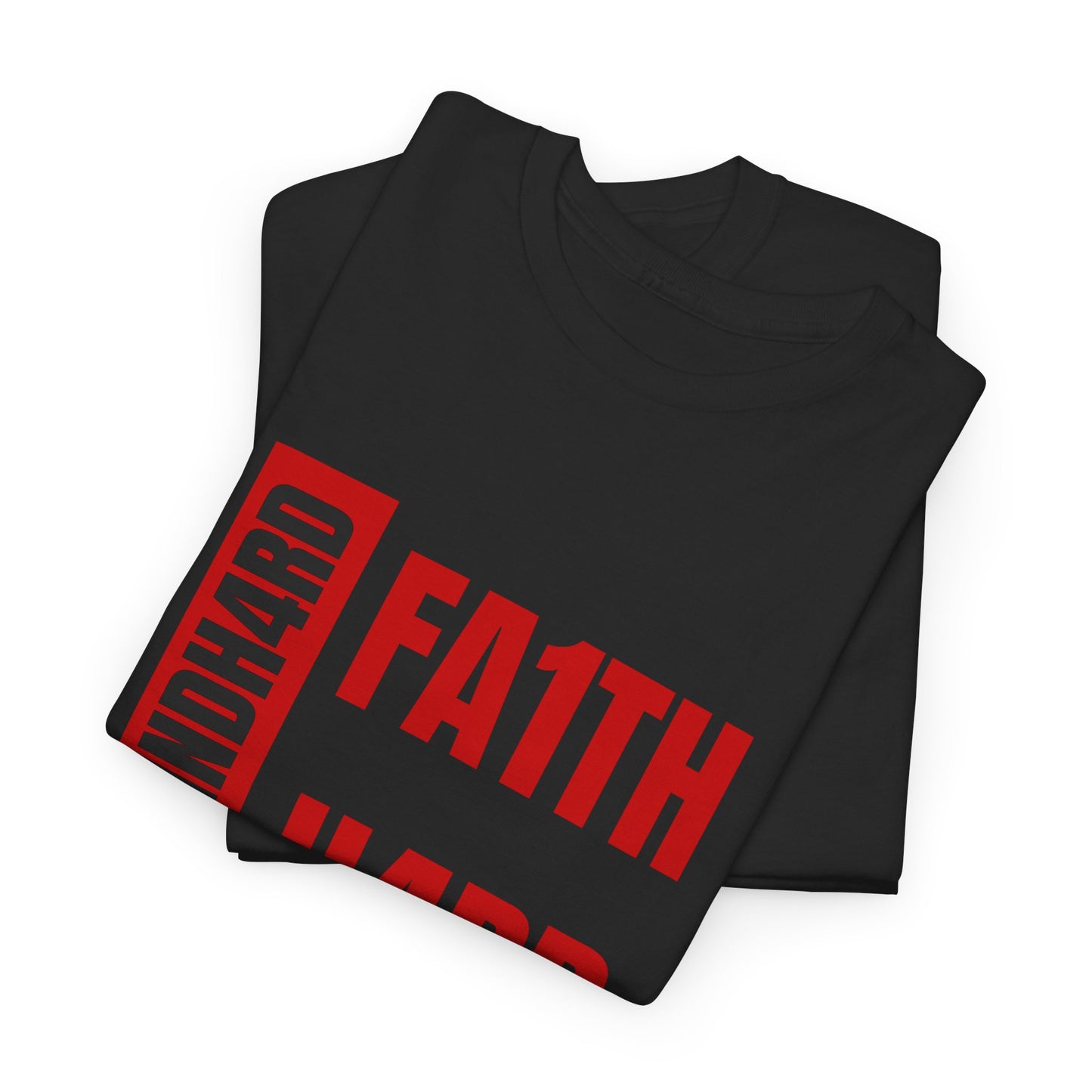 Unisex Heavy Cotton Tee - "GR1NDH4RD FA1THH4RD" Black & Red