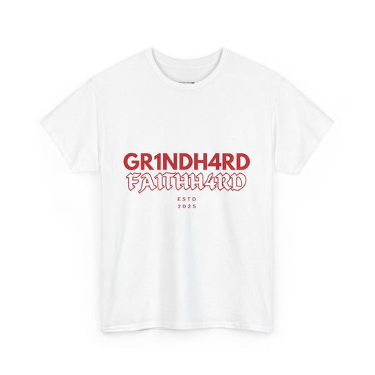 "GR1NDH4RD FA1THH4D" Unisex Tee (White & Red)